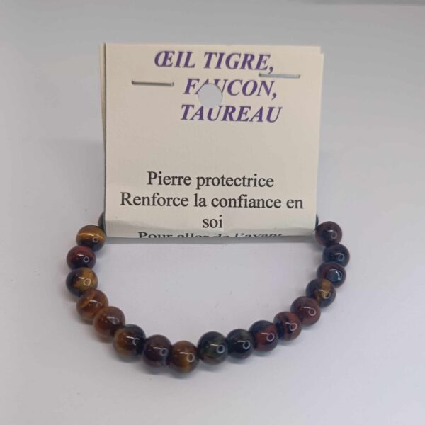 Bracelet boules enfant 6mm 3 yeux - Œil de tigre - taureau - faucon