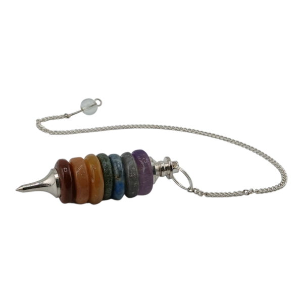 Pendule rondelles 7 chakras et pointe en métal